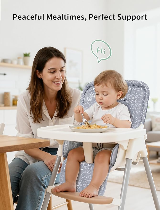 Baby High Chair Cover, Machine Washable High Chair Cushion Pad, Waterproof & Soft, Fits 3-5 Point Harness Chairs, High Chair Replacement Cover for Home & Restaurant Use Grey