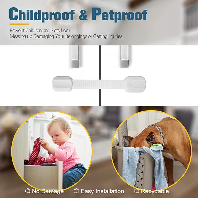 Baby Proofing Straps Locks, 8 pack Child Safety Locks for Cabinet, Drawers, Fridge, Dishwasher, Cupboard, Toilet Seat, Oven, Trash Can, The Fastest and Easiest Install of Childproof Lock