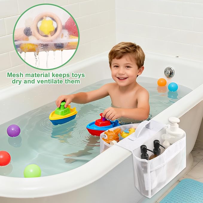 2 Pack Bath Tub Toy Storage Organizer,Baby Bath Tub Toys Storage,Saddle Shape 2 Compartments Mesh Shower Toy Holder (White)