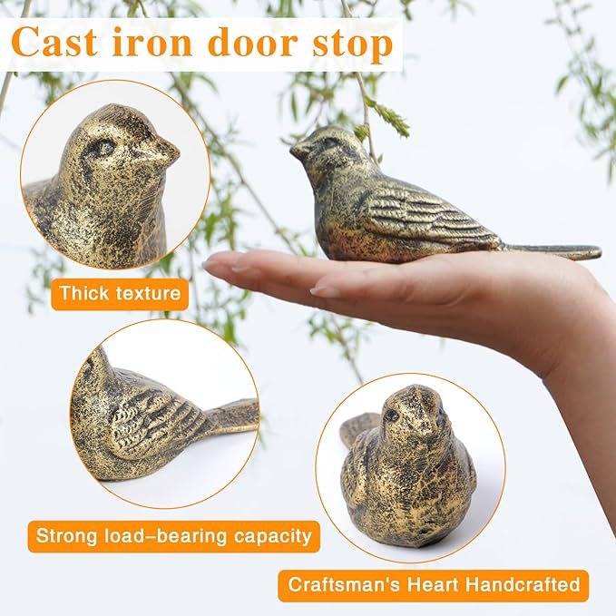 Cast Iron Door Stop Heavy Door Stopper Solid Metal Wedge for Indoor Outdoor Use Cute and Durable Doorstop (Bronze Bird, 2Pack)