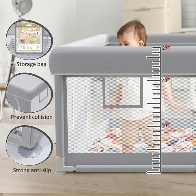 besuhot Baby Playpen 74"x50" with Mat Play Pens for Babies and Toddlers, Large Play Yards for Indoor & Outdoor with Zipper Gates