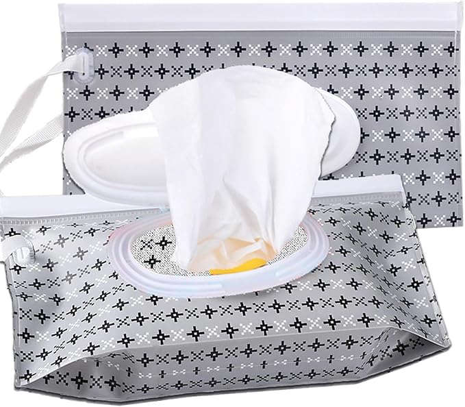 Baby Wipe Dispenser, 2 Pack Reusable Baby Wipe Container, Portable Refillable Baby Wipe Holder Wipes Pouch for Travel & Home Use