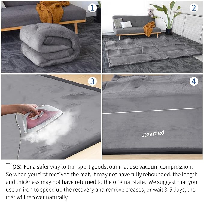 Huloo Sleep 2" Thick Extra Safety Baby Play Mat for Floor,Ultra Soft Elasti-Foam 50x50 Playpen Mat for Toddlers Infant Kids,Non-Slip Backing Safe for Crawling&Tummy Time,Tatami Style (Dark Grey)