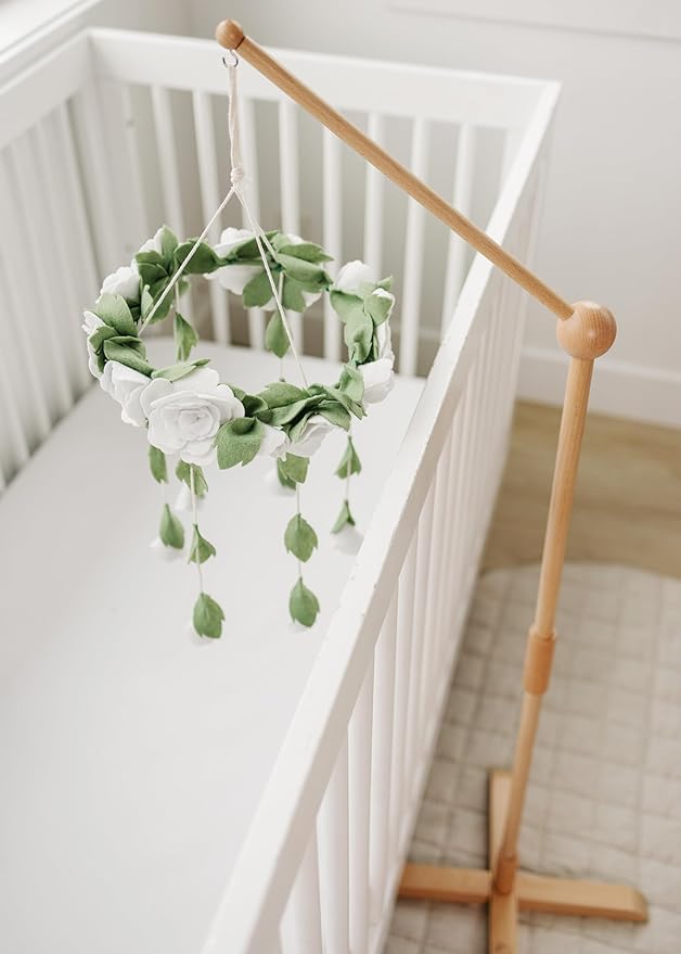 Baby Crib Mobile Arm Wooden Holder Floor Stand - Universal Baby Mobile Hanger, fits Any Crib (100% Natural Beech Wood) - Floor Stand, Adjustable Height - Nursery Decor & Gift Accessories (Original)