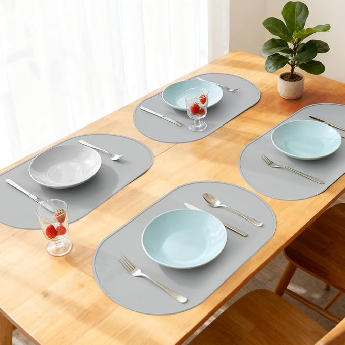 Silicone Placemat Set of 2, Heat Resistant Placemats for Dinning Table, Reusable Portable Kids Baby Placemats, Waterproof Stain-Proof Toddler Food Mats, Easy to Clean Silicone Mat Oval Placemat