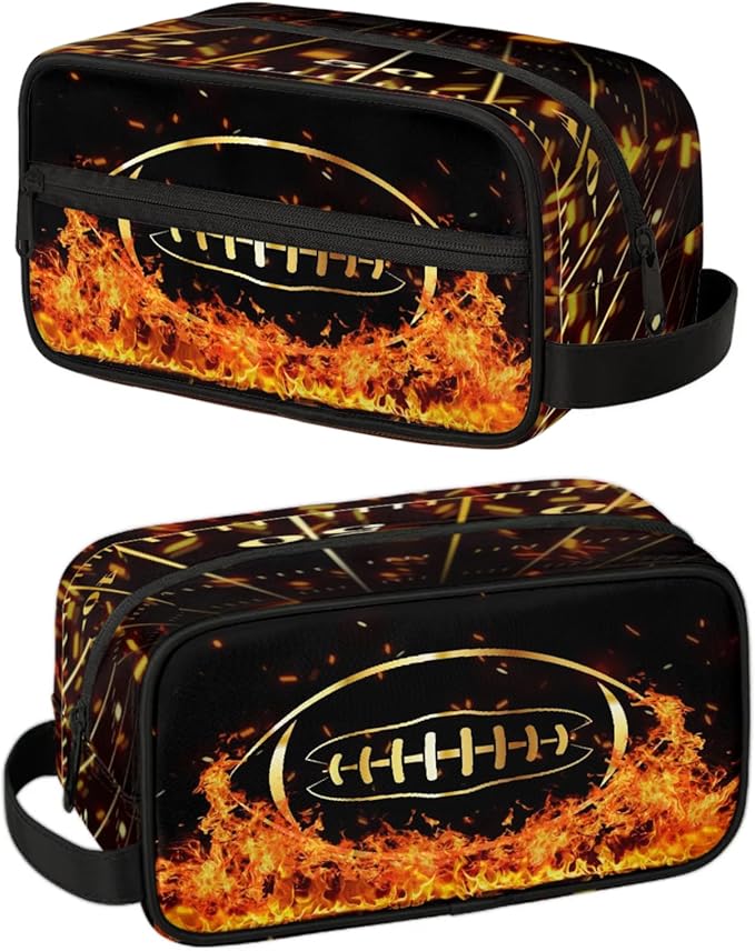 Boys Toiletry Bag Sport Theme Rugby in Fire Kids Dopp Kit Waterproof Hanging Wash Bag Cosmetic Bag Medicine Bag for Travel Sports Shower Essential