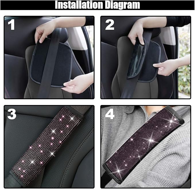 2PCS Bling Car Seat Belt Shoulder Pads, Bling Rhinestones Seat Belt Covers for Women, Car Seatbelt Strap Pad with Crystal Diamond, Car Interior Accessories for Car SUV (Pinnk Diamond)