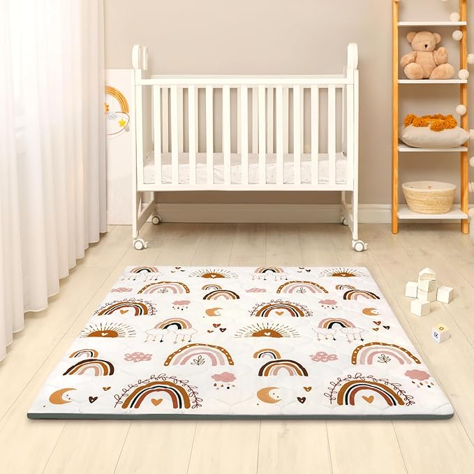 Baby Play Mat Toddler Playpen Mat 50 x 50 inch, Removable-Washable Cover,Extra Thick Foam Padding,Non-Slip Crawling Cushion for Infants, Toddlers & Babies Tummy Playing Time