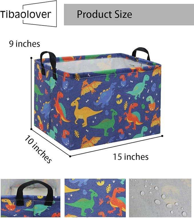 TIBAOLOVER Rectangular Dinosaur Kids Storage Basket & Organizer - Cute Baby Bin, Shelf, Book Basket & Room Decor (Blue Dinosaur)