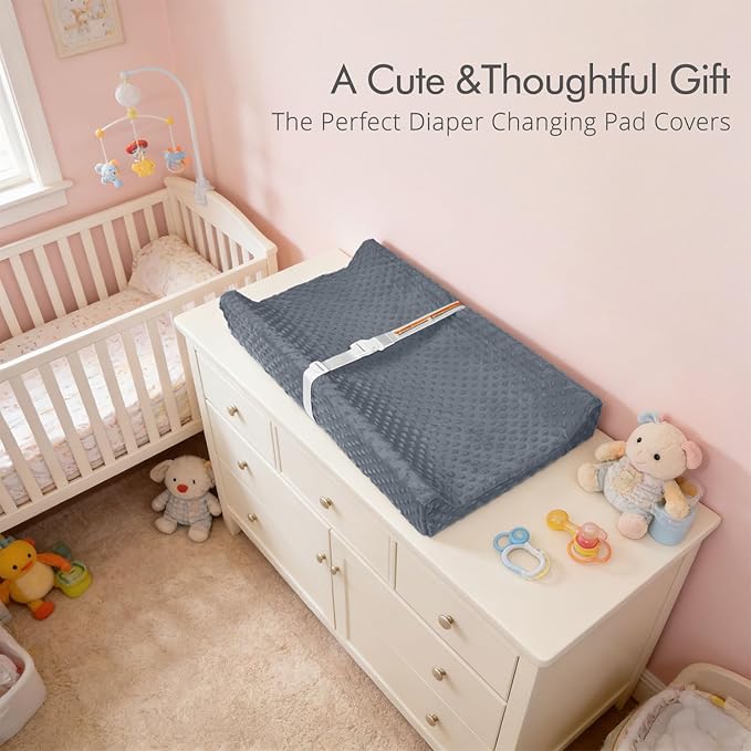 2 Pack Baby Changing Pad Covers, Super Soft Plush Dot Diaper Changing Table Covers Fit 32x16 Inch Changing Table Pad