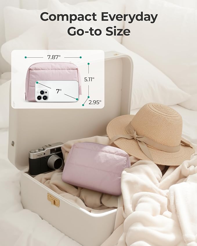 BAGSMART Small Makeup Bag, Wide Opening Cosmetic Bag Compact & Spacious, Water-Resistant Travel Organizer Pouches for Women (Lilac)