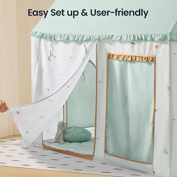 Tiny Land Kids Tent with Printed Mat, Kids Play Tent for Toddlers, Playhouse for Kid Indoor, Ideal Toy Gift for 3+ Boys & Girls, Play Room Furniture - 52" x 35" x 53" Green Forest