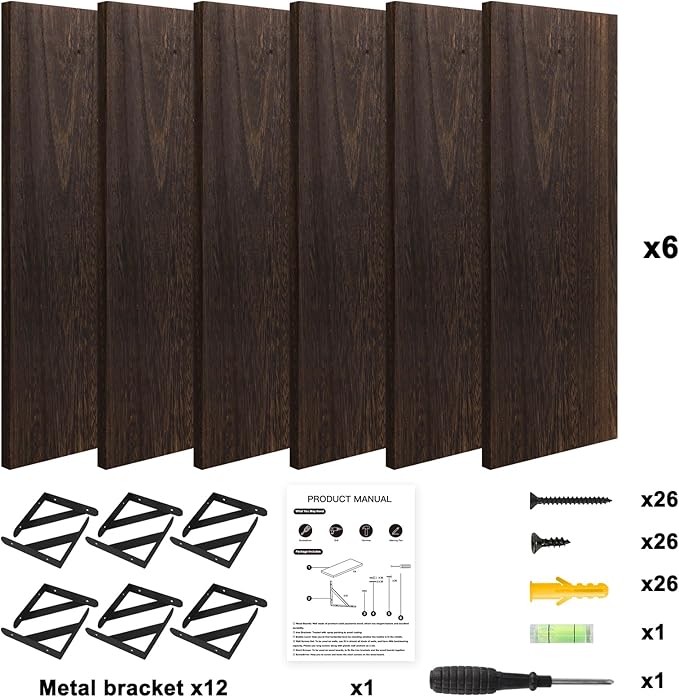 YGEOMER 16.5 Inch Floating Shelves for Wall, Farmhouse Wall Shelves for Bedroom, Bathroom Storage, Living Room and Kitchen Decor (Set of 6 Brown)