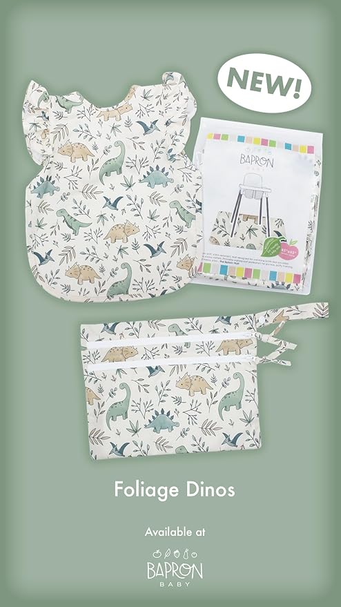 BapronBaby Foliage Dinos Splash Mat - Waterproof Catch-All for Under High Chairs, Floors, Tables, Playtime or Arts & Crafts - Machine Washable - 45" x 45”