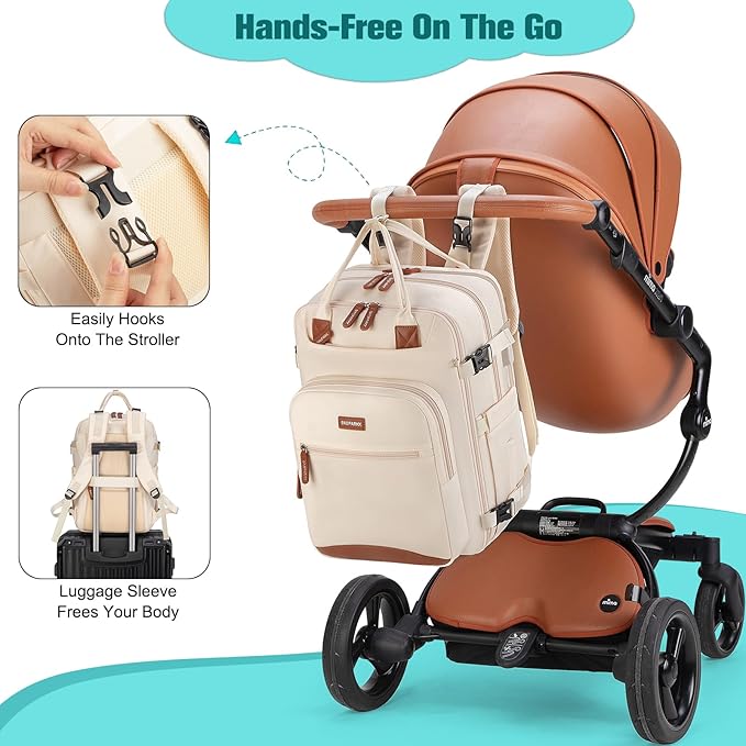 Diaper Bag Backpack,BAGPARKK Multi function Baby Bag with Portable Changing Pad, Pacifier Holder,Waterproof Diaper Bags with USB Charging Port,Anti-Theft Travel Backpack for Mom, Dad, Newborn (Beige)