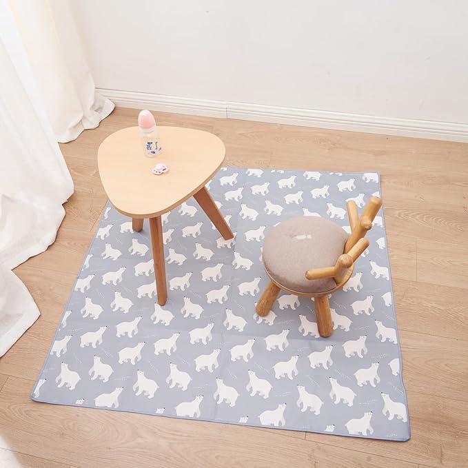 CoolaPeach Splat Mat for Under High Chair/Arts/Crafts, Washable Baby Spill Mat Waterproof Non-Slip Floor Splash Mat, Portable Play Mat and Table Cloth (Bear, 43"x 43")