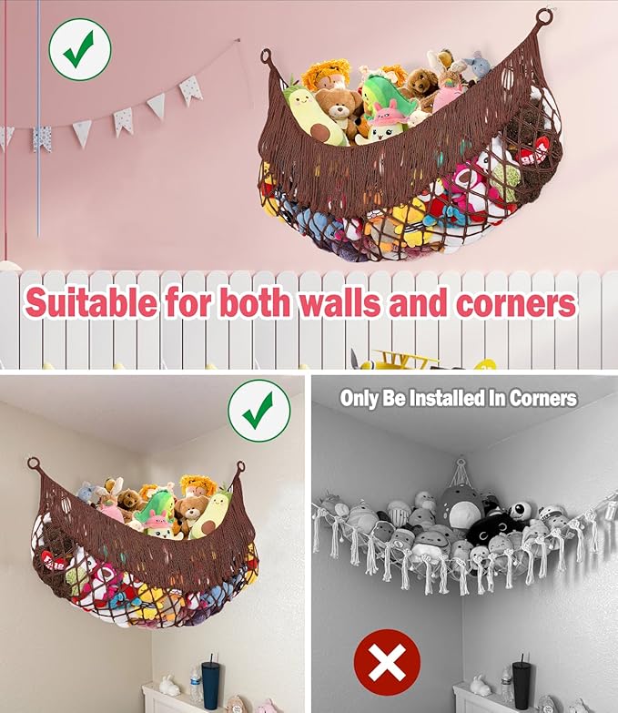 Stuffed Animal Hammock - Extra Large 63'' Long, Stuffed Animal Storage, stuffed animal Holder net, Hammock Large, Storage Hanging Organizer - Chocolate color