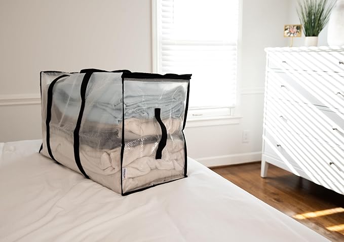 ClearSpace Heavy Duty Moving Bags or Storage Bags – Clear Storage Bins with Lids, Large Moving Boxes with Backpack Straps & Zippers,– Packing Box & Moving Supplies for College Dorm, 5 Pack