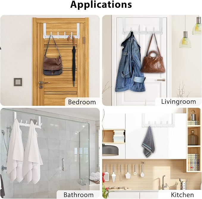 Optish Over The Door Hooks, Door Hanger Hooks for Hanging, Over The Doors Towel Racks for Bathroom with 12 Coat Hook, Coat Rack Bathroom Accessories(2 Pack, White)