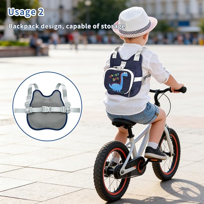 Toddler Harness Backpack Leash with Wrist Link | Cute Dinosaur Anti-Lost Walking Strap for Kids | Foldable & Adjustable Child Safety Belt for Boys & Girls