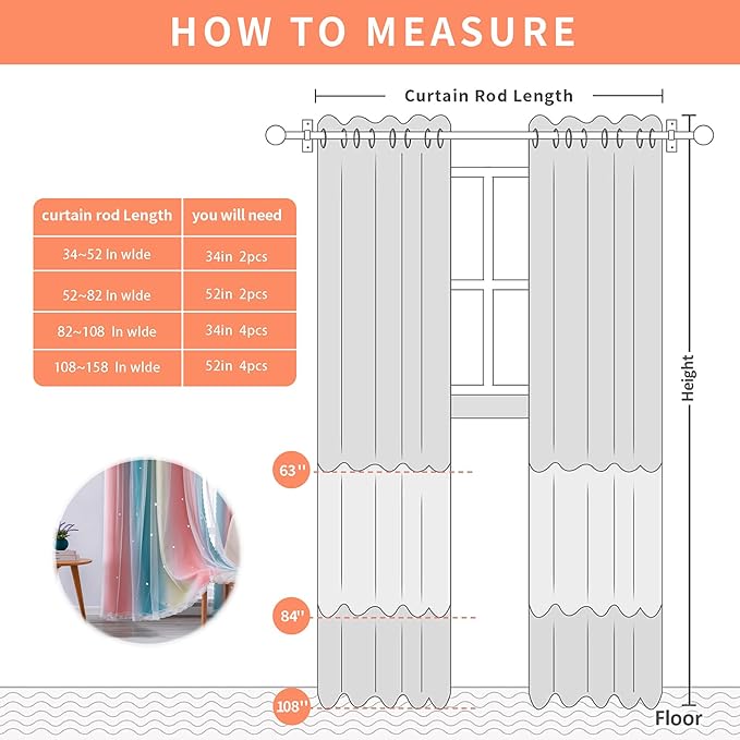 XiDi Blackout Curtains for Girls Bedroom Decor 2 Panels Set, Rainbow Star Design Ideal Drapes for Kids Room with Unicorn Theme Princess Room Decor 45 Inches Length Pink Blue Yellow 34x45