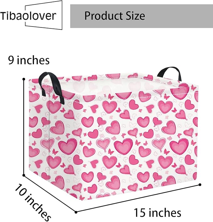 TIBAOLOVER Rectangular Valentines Basket for Women Girls Storage Bin Organizer Box Shelf Room Decor(Butterfly Heart)