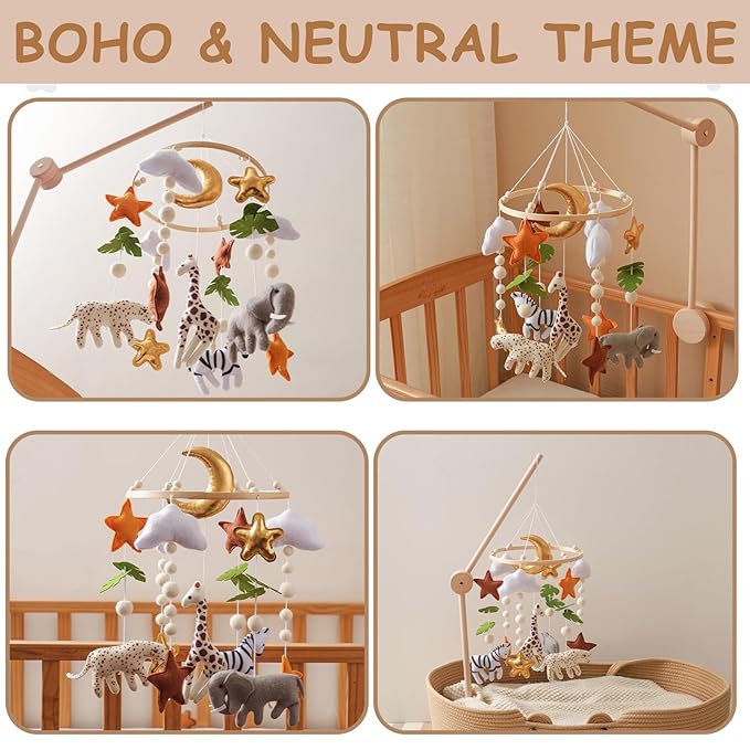 Baby Mobile for Crib – Handmade Hanging Felt Nursery Mobile – Fits Most Crib Arms – Gender-Neutral Boho Nursery Decor & Baby Gift