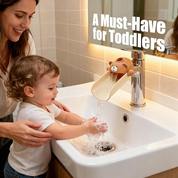 Skyroku Toddler Faucet Extender & Blue Bathtub Spout Cover, Sink Extender with Temperature Sensor for Bathroom Sinks, Kitchen, Bathtubs, Bundle and Save! (BrownPink)