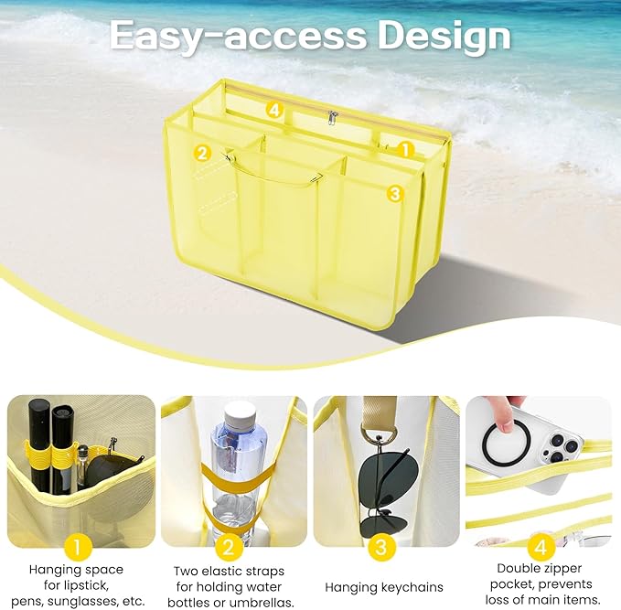 XYFuuee Beach Bag Organizer Inserts for Baby Medium Bogg Bag Accessories with 8 Removable Metal Fasteners, Lightweight Mesh Insert Divider Pouch, Organizing Rubber Tote, Save Storage Space, yellow M