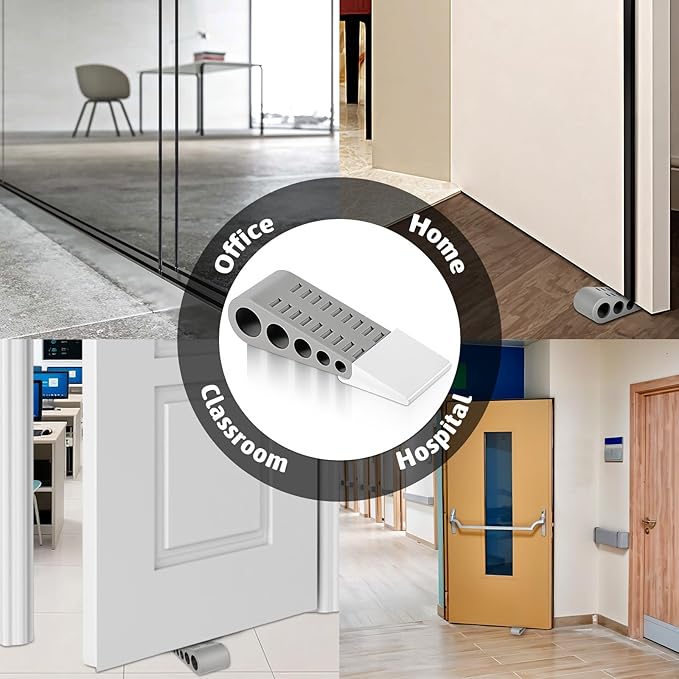 12 Pcs Rubber Door Stoppers, Extended Thickened Grey Anti Slip Door Stop Wedge with Holder No-Pinch Heavy Duty Doorstop for Home, Classroom, Office