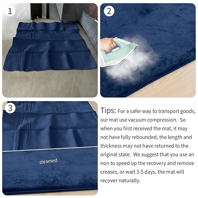 Baby Play Mat for Floor,1.3" Thick Elasti-Foam 50"×50" Playpen Mat for Tummy Time,Soft Coral Velvet for Toddler,Infant,Kids,Non-Slip Backing Safe for Crawling (Dark Blue)