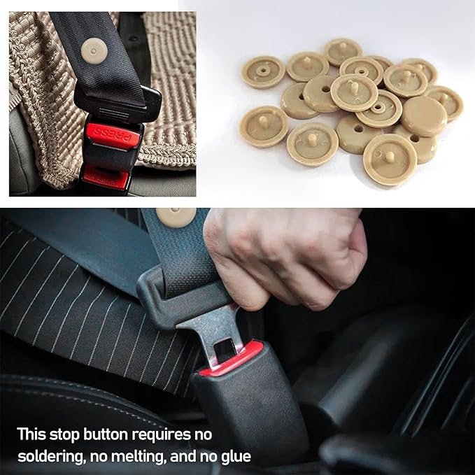 10 Sets Seat Belt Button Stop, Snap-On Plastic Seatbelt Stopper Clip Prevent Seat Belt Buckle from Sliding Down, No Welding Seat Belt Stop Kit, Universal Car Accessories (Beige)