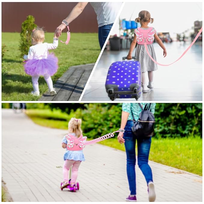 Toddler Leash Anti Lost Wrist Link, Butterfly Kids Safety Harness with 49 Steel Wires for Girls, Walking Wristband Belt for Baby Travel Outdoor Airport Mall Zoo