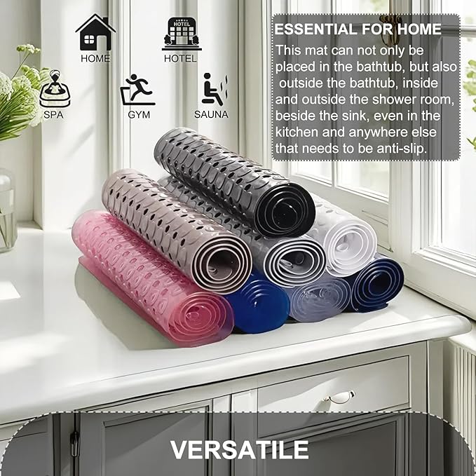TEESHLY Bath Mat for Tub & Shower, Non Slip Soft Bathmat with Suction Cups & Drain Holes, Machine Washable Bathtub Floor Liner Mats for Bathroom, 35x16 Inch, White