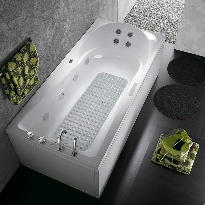 Linoows Bathtub and Shower Mats, Extra Long Non-Slip Bath Tub Mat 39 x 16 Inch, Machine Washable Bathmat with Suction Cups & Drain Holes for Bathroom Floor, Gray
