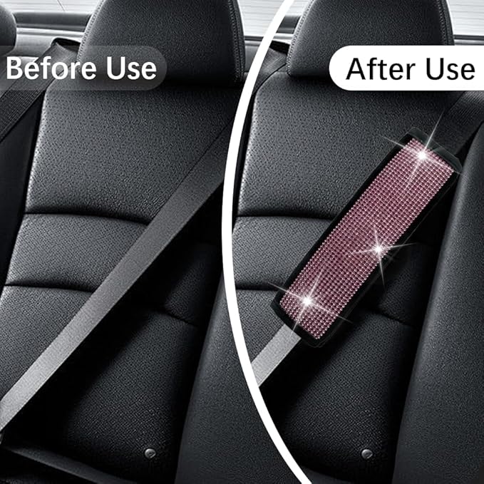 JDDRY Car Seat Belt Covers,Universal Car Seat Belt Pads,Seat Belt Strap Cover Shoulder Pad,Bling Seat Belt Cover(Pink,2PC)