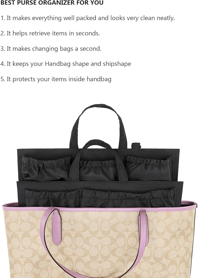 Lmbabter Removable Organizer Insert with Insulated Pocket,Updated Diaper Bag with 11 Total Pockets&Changing Pad, Handbag Tote Bag for Women Mommy Nurse (Black)