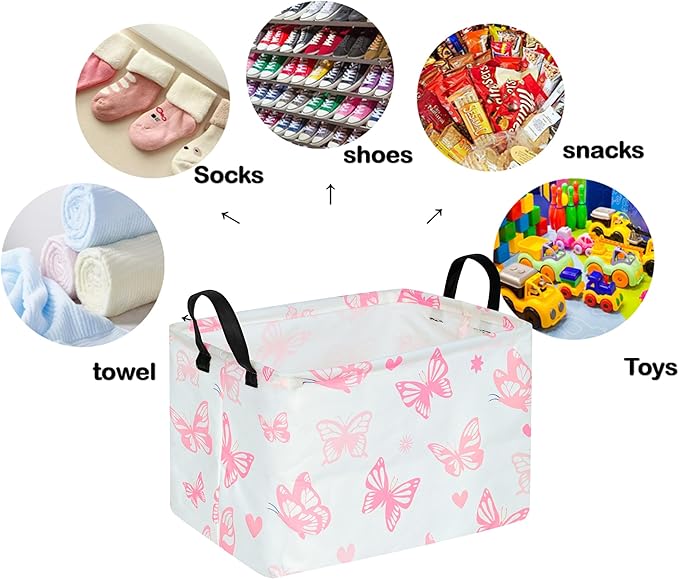 DUYIY Rectangle Gift Storage Basket Home Shelf Storage Basket Organizer Box Clothes Laundry Hamper Nursery Basket Laundry Basket with Handles (Butterfly)