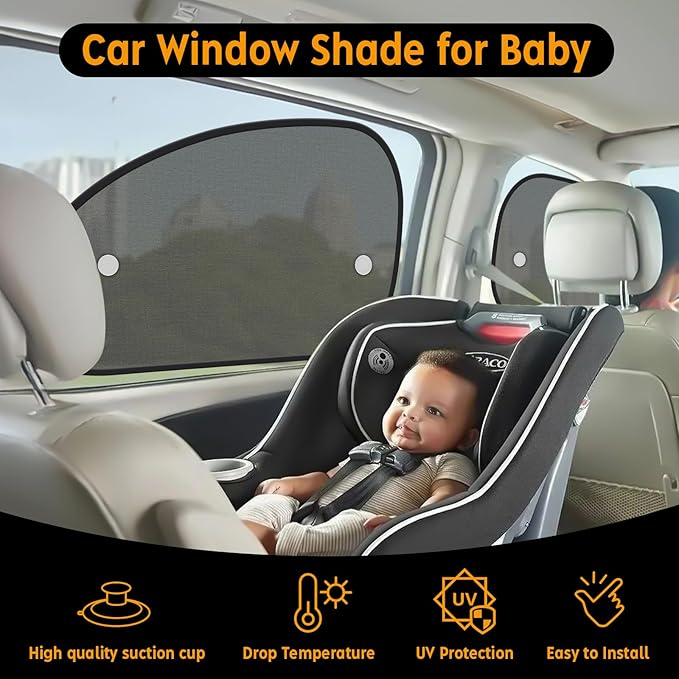 DETAILSAVER 2026 New Upgrade Car Window Shades for Side Window 25"X15"(2 Pack),Car Window Shade for Baby Suction Cup,Sun Shade Side Window Can Blocks 99.98% UVR