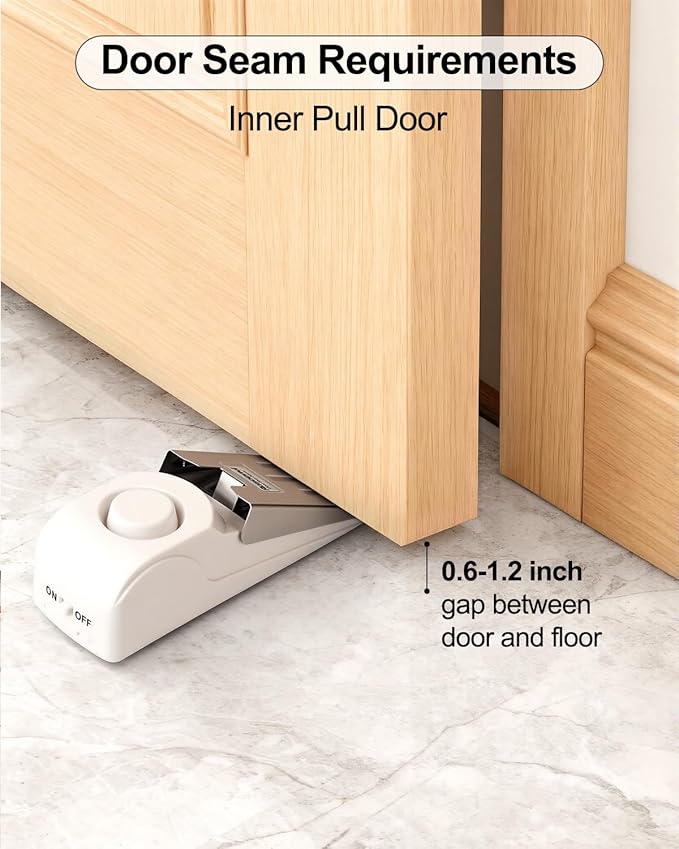 2 Pack Door Stop Alarm, Door Stopper with 120DB Security Alarm, Floor Wedge Door Stop Siren, Door Security Devices for Traveling, Apartment, Hotel and Home, White