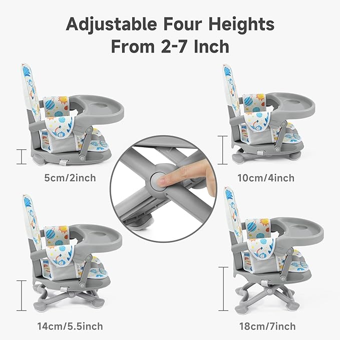 YOLEO Baby High Chair Booster Seat for Dining Table, Foldable High Chairs with Adjustable Heights, Travel Booster Seat with Removable Tray