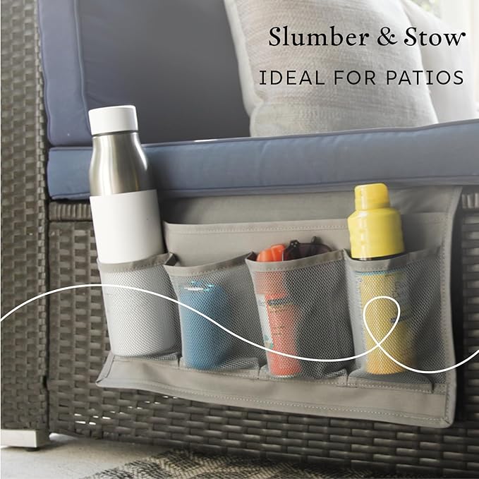 Slumber & Stow Hanging Bedside Caddy - 5 Pocket Bed Caddy Organizer for Tablets, Magazines, Phone, Glasses, Remotes & More - Ideal Storage For Dorm, Bedroom & Living Areas - 10"x17.3"
