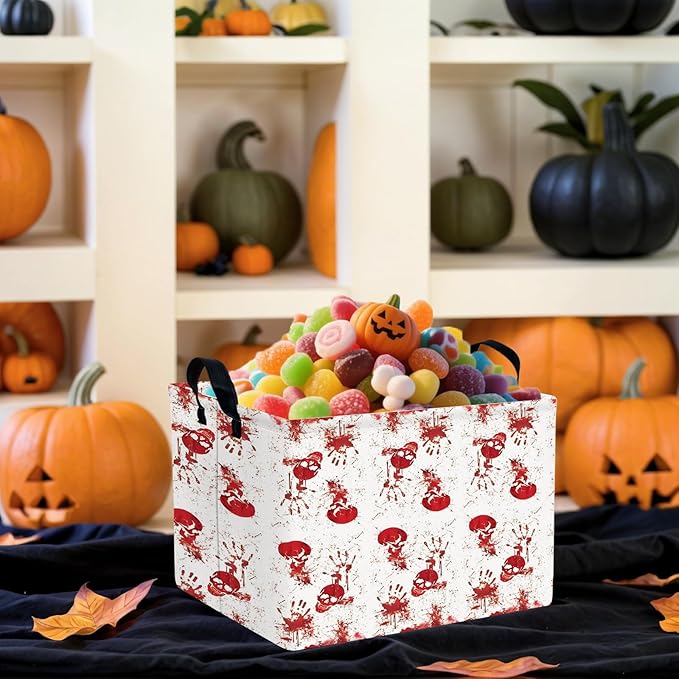 ASKETAM Halloween Basket Gift Terror Ghost Parties Decor Kid Trick or Treat Basket for Boys and Girls Rectangular Storage Bin Box (Blood Fingerprint)