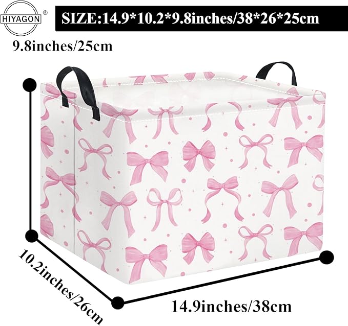 HIYAGON Rectangular Kids Basket Baby Girl Basket Fabric Storage Bin Organizer Box Room Decor(Dreamy Bowknot)