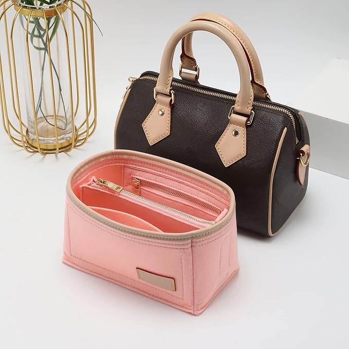 Doxo Purse Organizer Insert, Bag Organizer for Tote & Purse, Bag in Bag, Perfect for Speedy 20 and More(Pink-S)