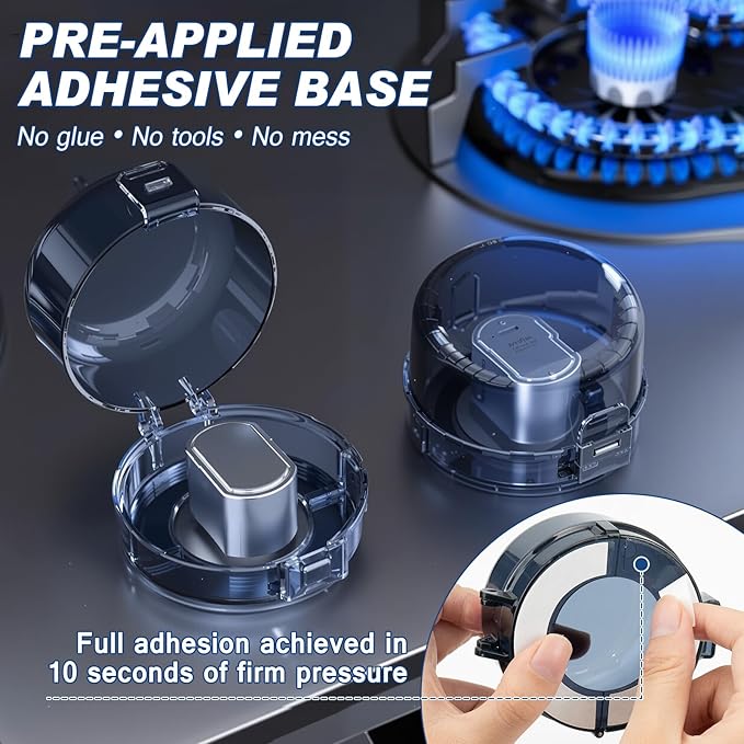 6-Pack Stove Knob Safety Covers - Gas Oven Knob Locks for Diameter Under 2.7 inch, Heat Resistant & Adhesive Base (Black)