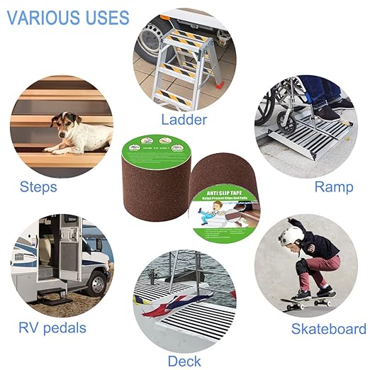 Anti Slip Tape, High Traction,Strong Grip Abrasive, Not Easy Leaving Adhesive Residue, Indoor & Outdoor (4" Width x 190" Long, Brown)