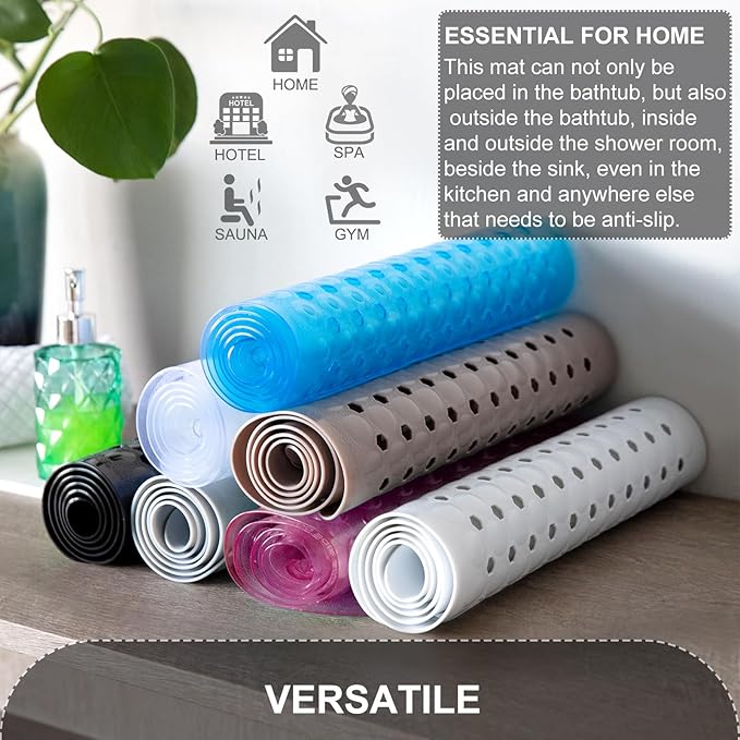 TEESHLY Bath Tub and Shower Mats, Non Slip 40 x 16 Inch Extra Large Bathtub Mat, Machine Washable Bathmat with Drain Holes, Suction Cups for Bathroom Floor, Clear Turquoise
