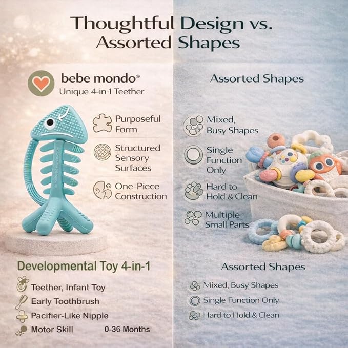3 in 1 Infant Toys, Baby Teething Toys 3–6 6–12 Months, Teethers for Babies 0–3–6–12 Months for Teething Relief, Baby Gift, Baby Teether Toys, Silicone Sensory Toys,USA Patent Pending, Fish Turquoise
