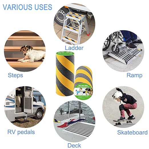 Anti Slip Tape, High Traction, Strong Grip Abrasive, Not Easy Leaving Adhesive Residue, Indoor & Outdoor (12" Width x 190" Long, Black/Yellow)